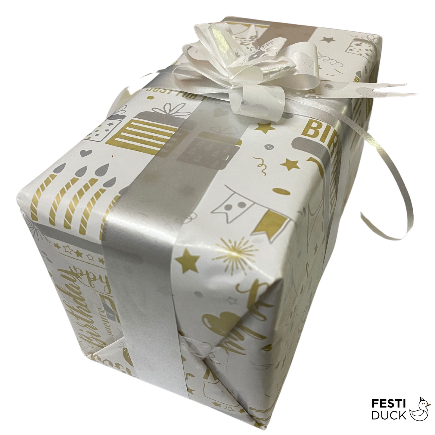 Premium Gift Wrapping Paper - Goldcolour Happy Birthday text Design 70x50cm