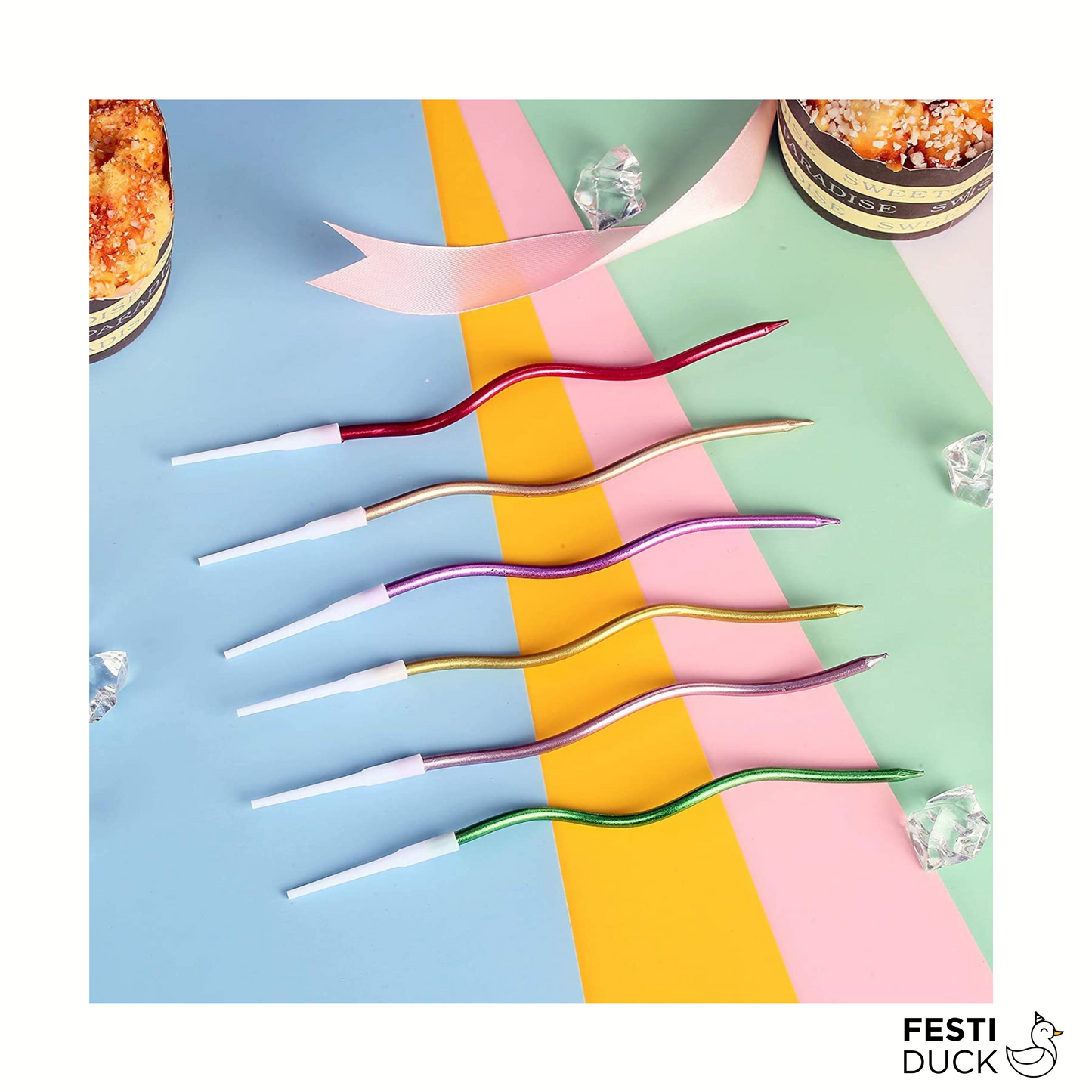 Metallic Twisty Spiral Candles 6 Pcs Birthday Party Candle | Multicolour