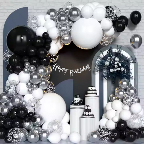 Black Silver Birthday Balloons