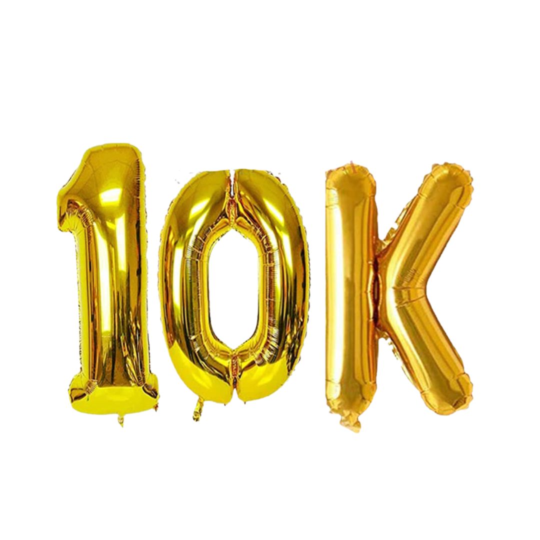 Gold Foil "10K" Milestone Balloon Set