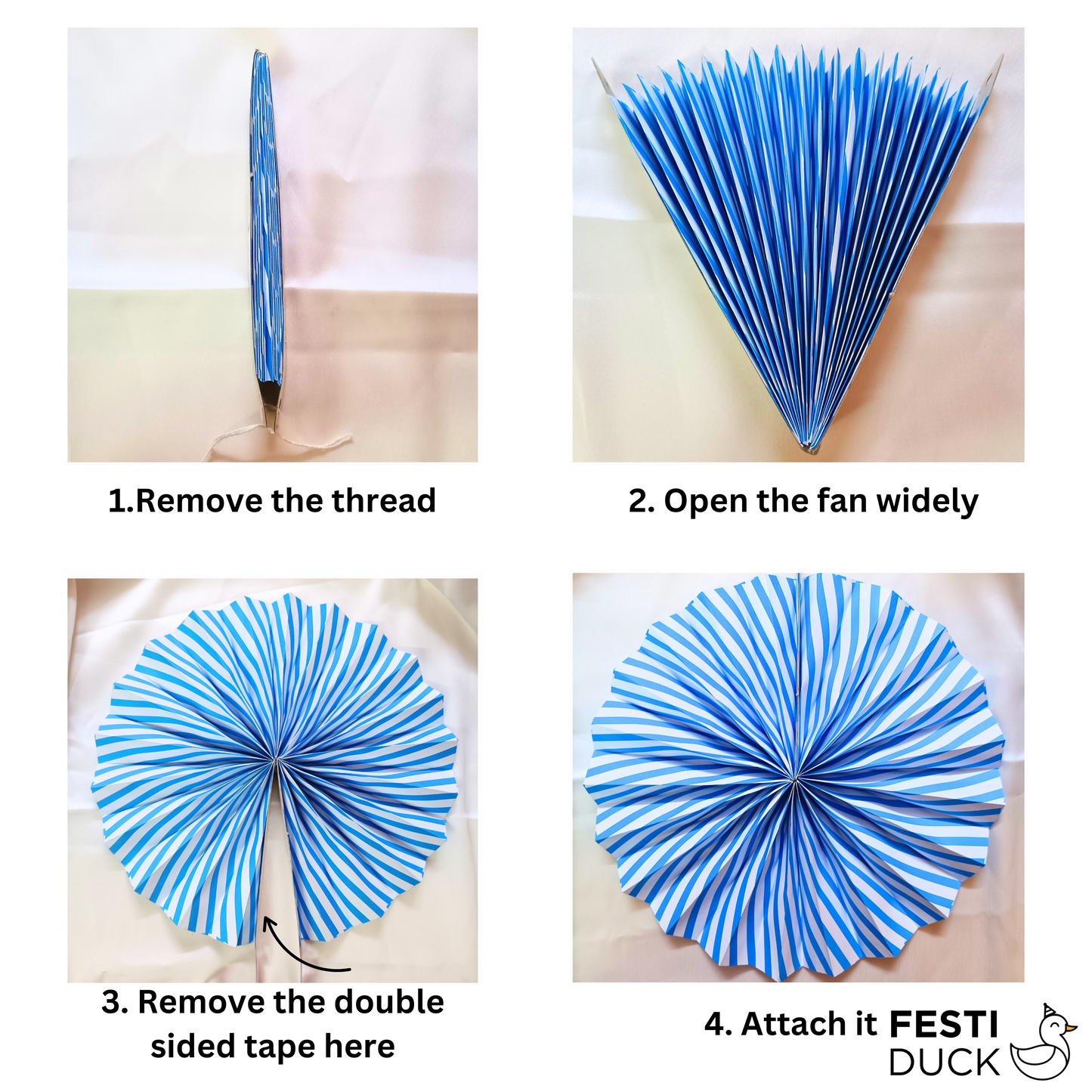 Festi Duck Blue Paper Fans Set (6 Pcs) - Elegant Decorative Fans for Weddings, Birthdays, Holidays, and Party Decor (Blue)