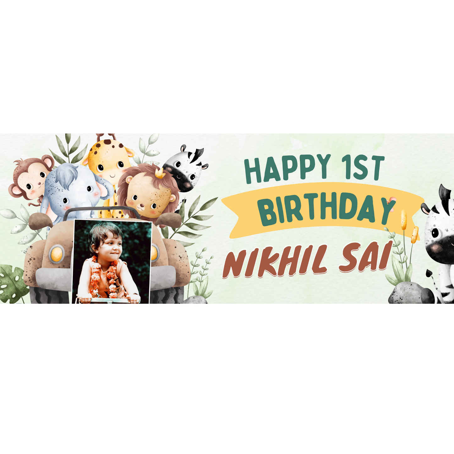 Personalized Safari Theme Birthday Backdrop Banner