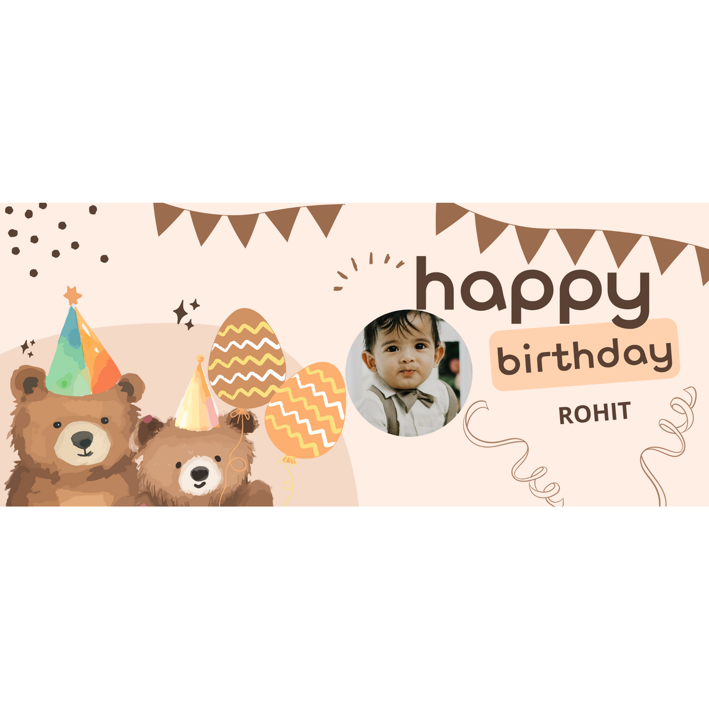 Personalized Brown Bear Birthday Backdrop Banner
