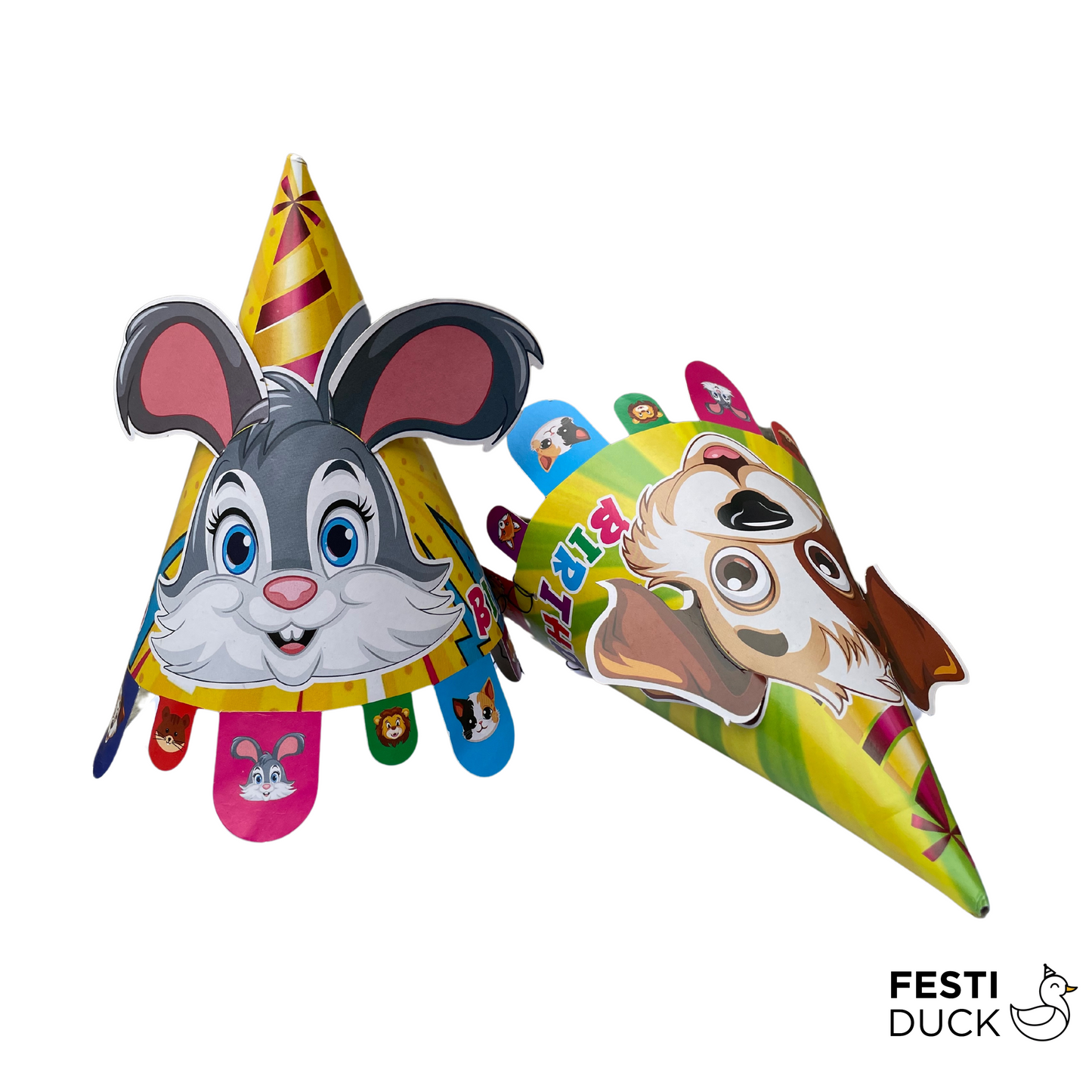 Festi Duck Animal Theme Pop Out Ears Birthday Party Caps - Pack of 8