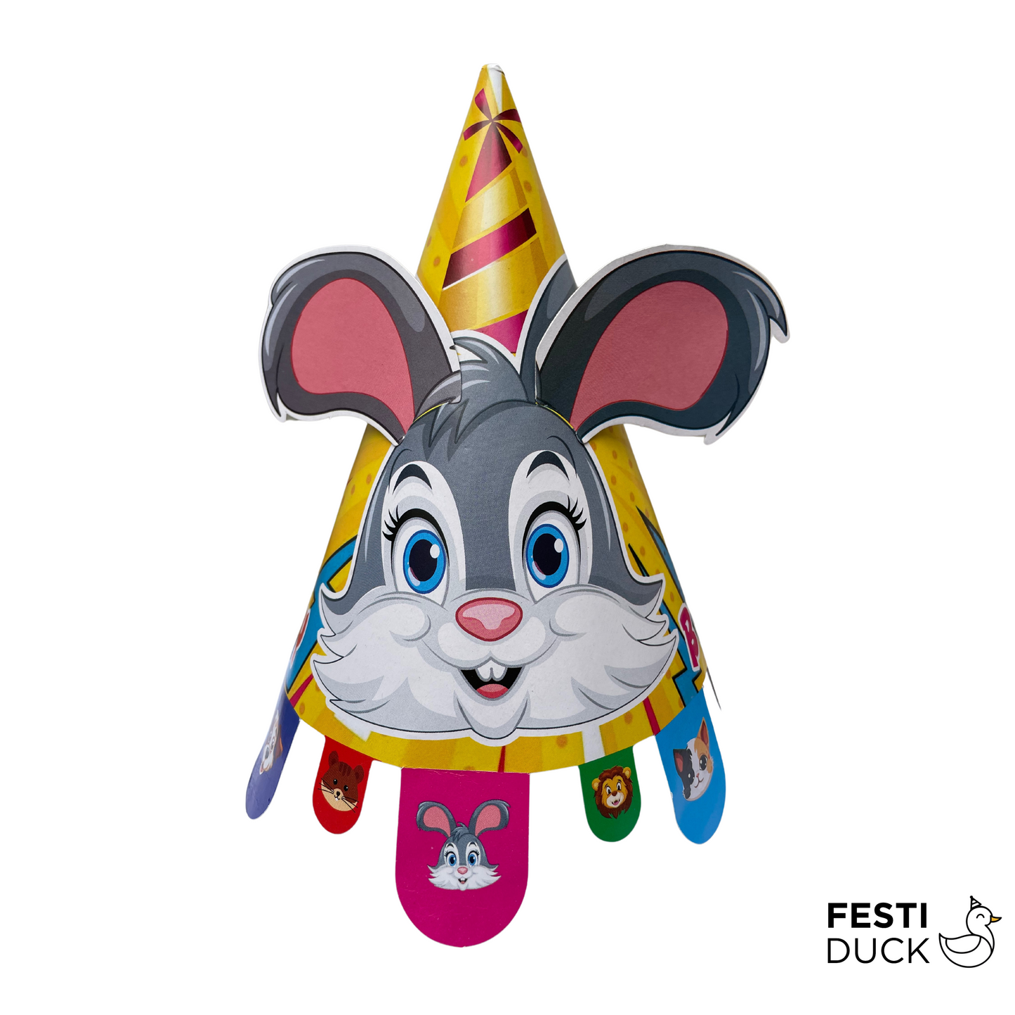 Festi Duck Animal Theme Pop Out Ears Birthday Party Caps - Pack of 8