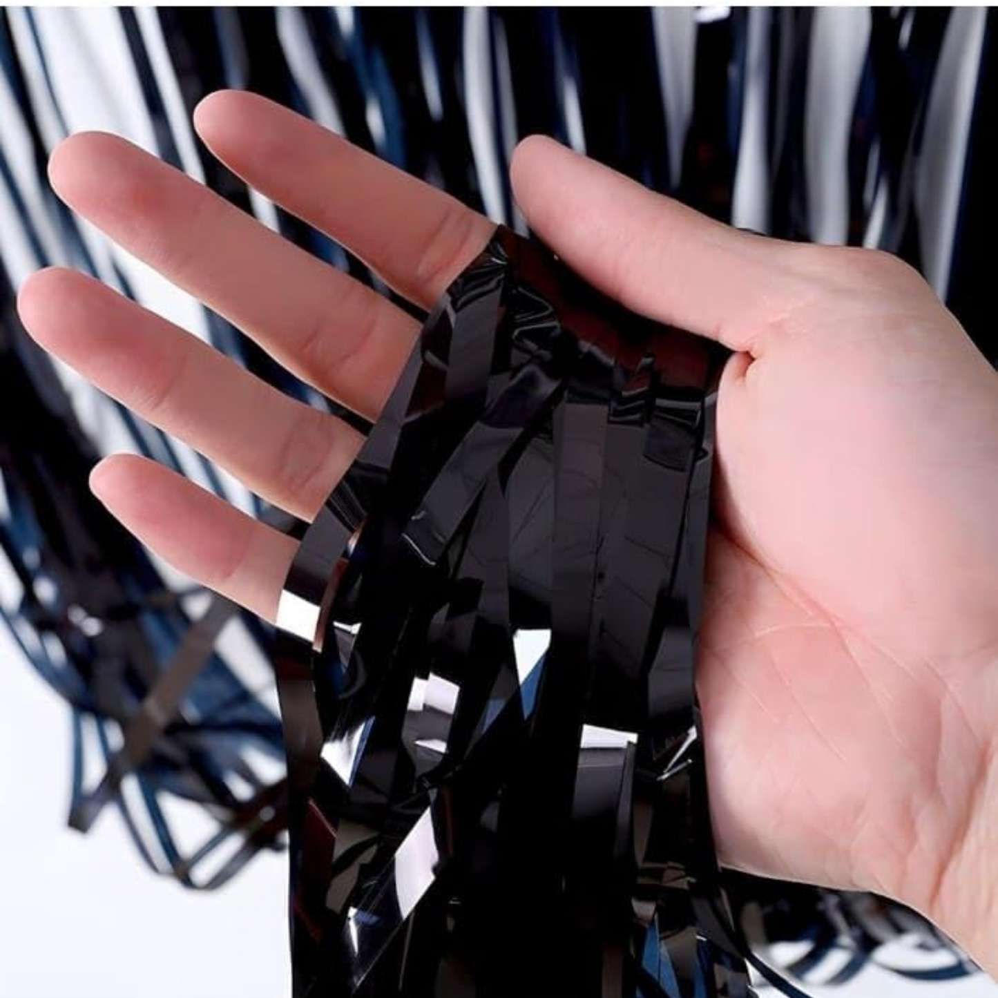 Black Foil Fringe Curtain 6x3 Feet