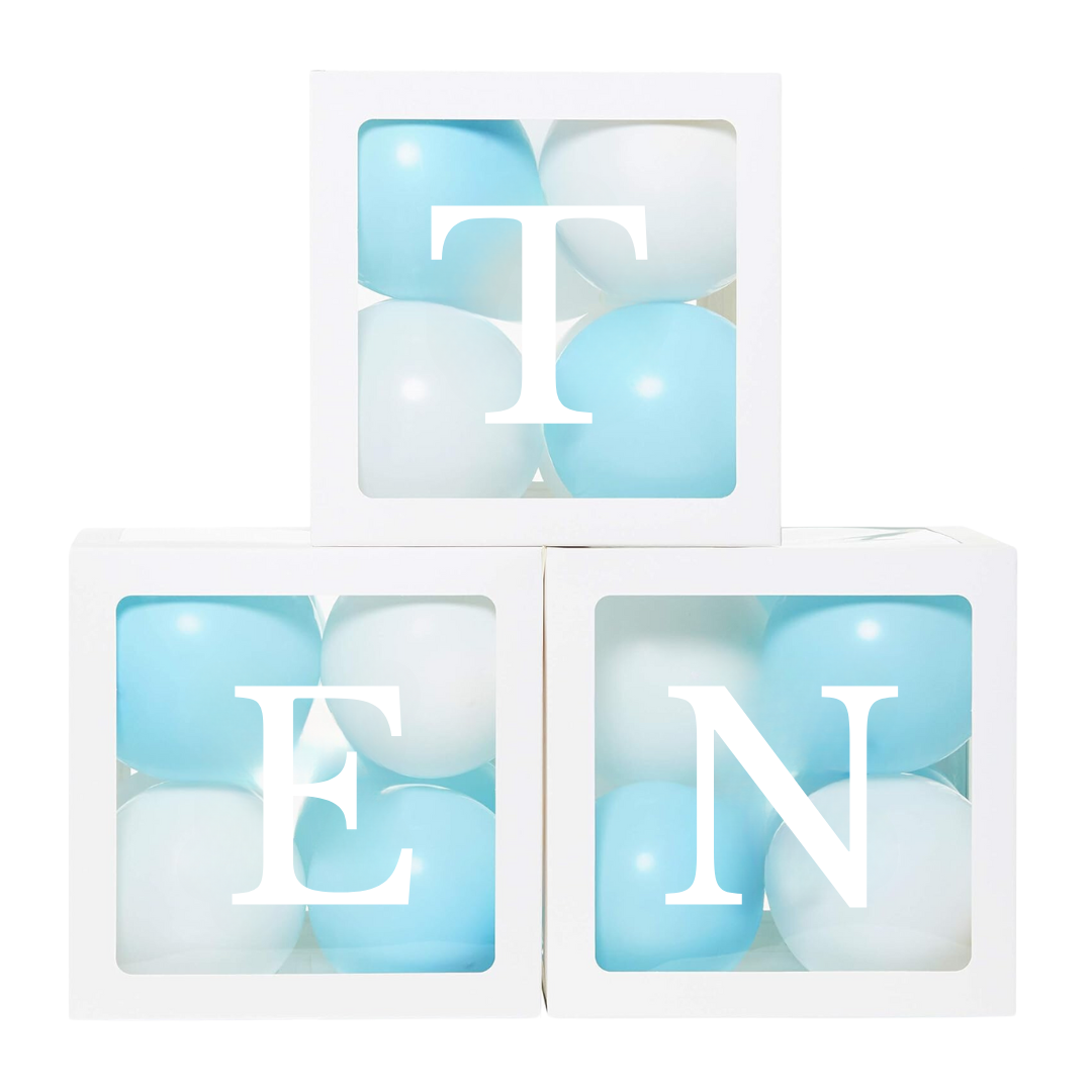 TEN Balloon Box Set - Elegant Lettered Decor for Birthdays ,Weddings and Romantic Events