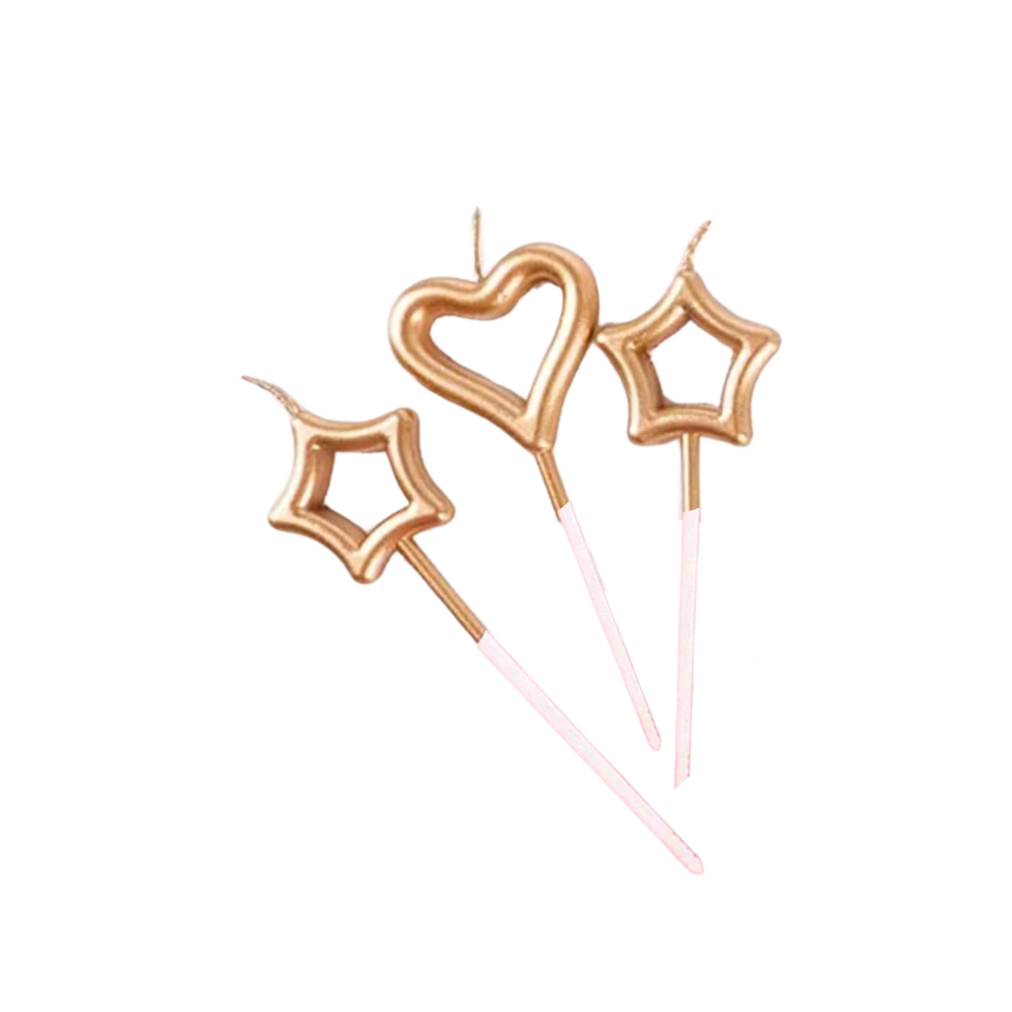 Vibrant Heart and Star Cake Candles (Gold)