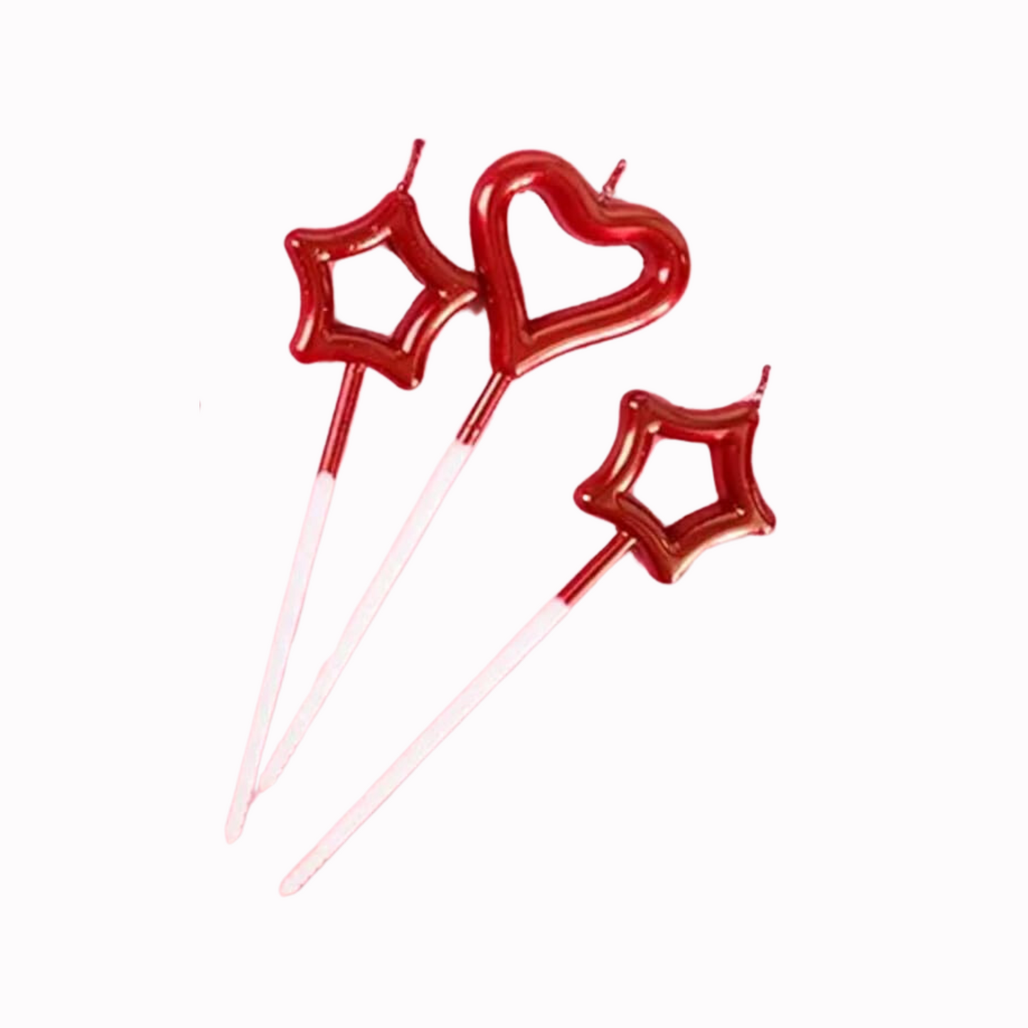 Vibrant Heart and Star Cake Candles (Red)
