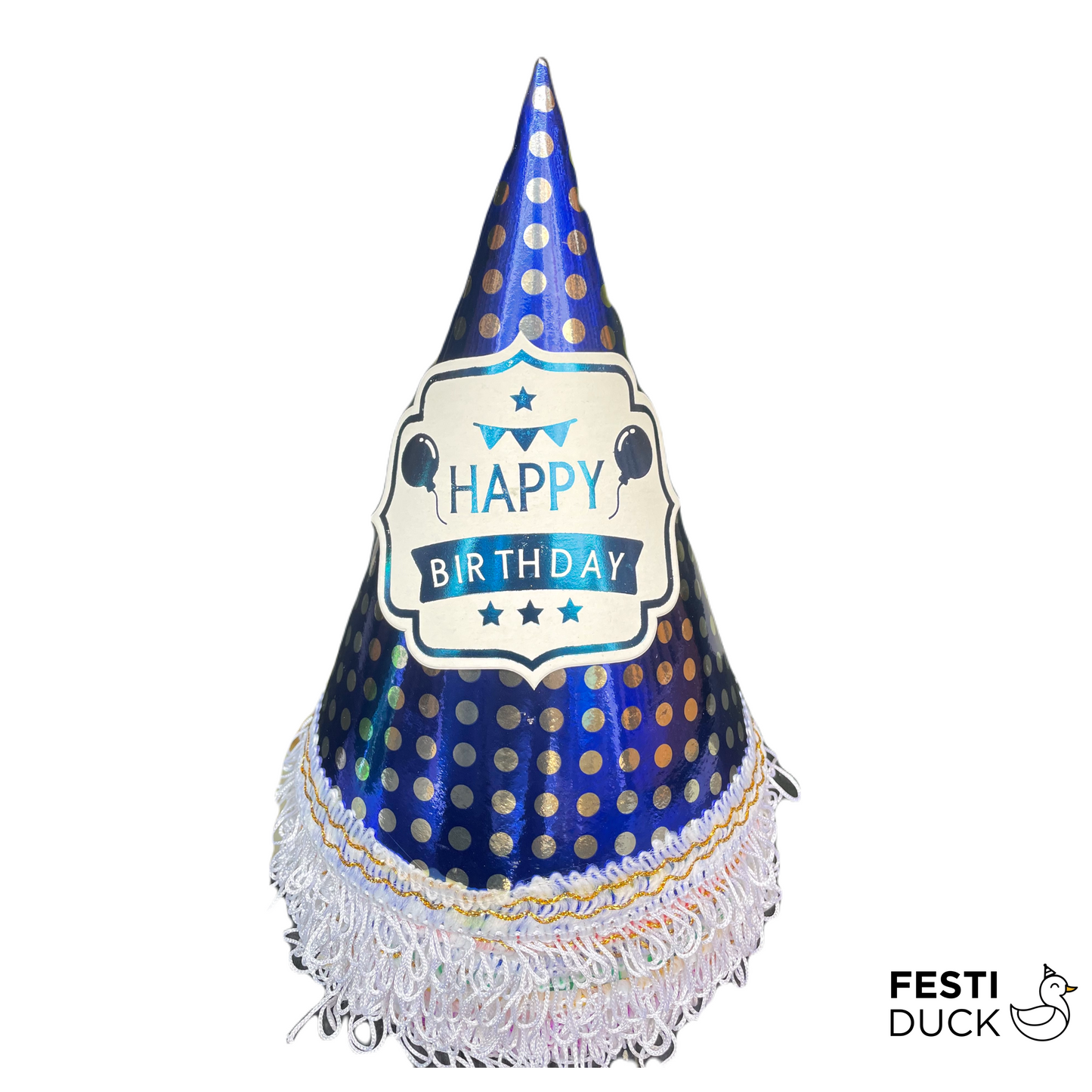Festi Duck™ Metallic Tag & Lace Birthday Party Caps - Multicolour, Pack of 10