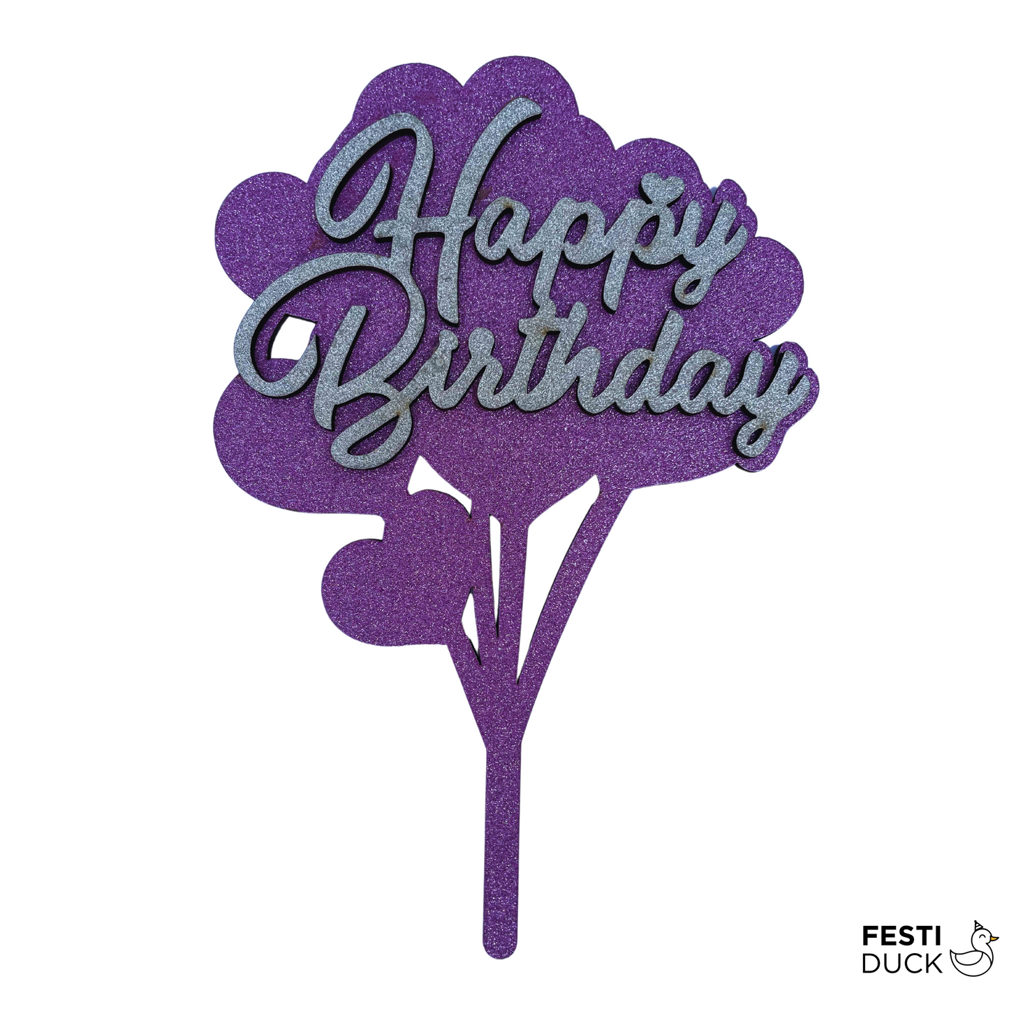 Pink Glittery Happy Birthday Cake Topper - Wooden Reusable Cake Decor