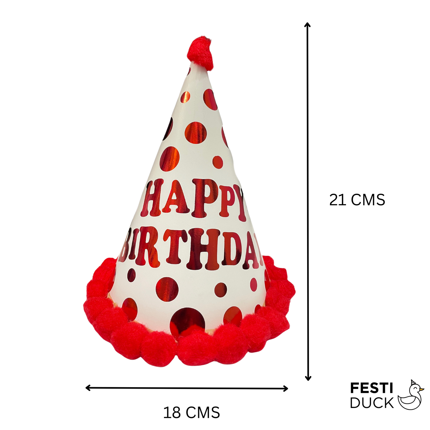 Festi Duck™ Party Caps with Multi-Color Polka Dots and Pom Pom Balls (Pack of 5)