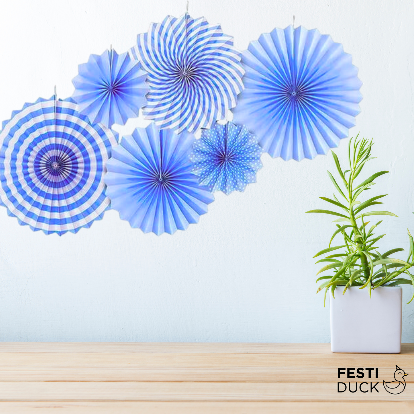 Festi Duck Blue Paper Fans Set (6 Pcs) - Elegant Decorative Fans for Weddings, Birthdays, Holidays, and Party Decor (Blue)