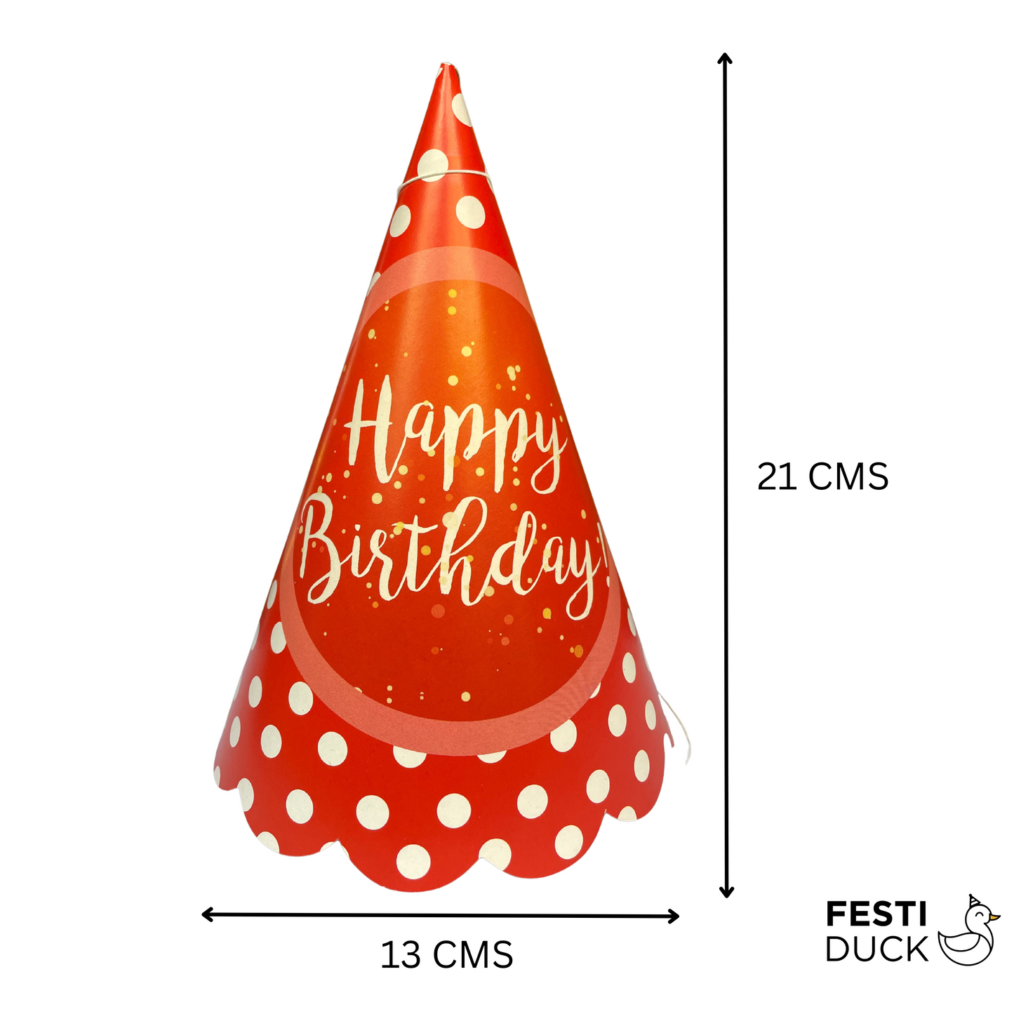 Festi Duck Happy Birthday Polka Dot Party Caps - Pack of 10, Multicolour, Eco-Friendly