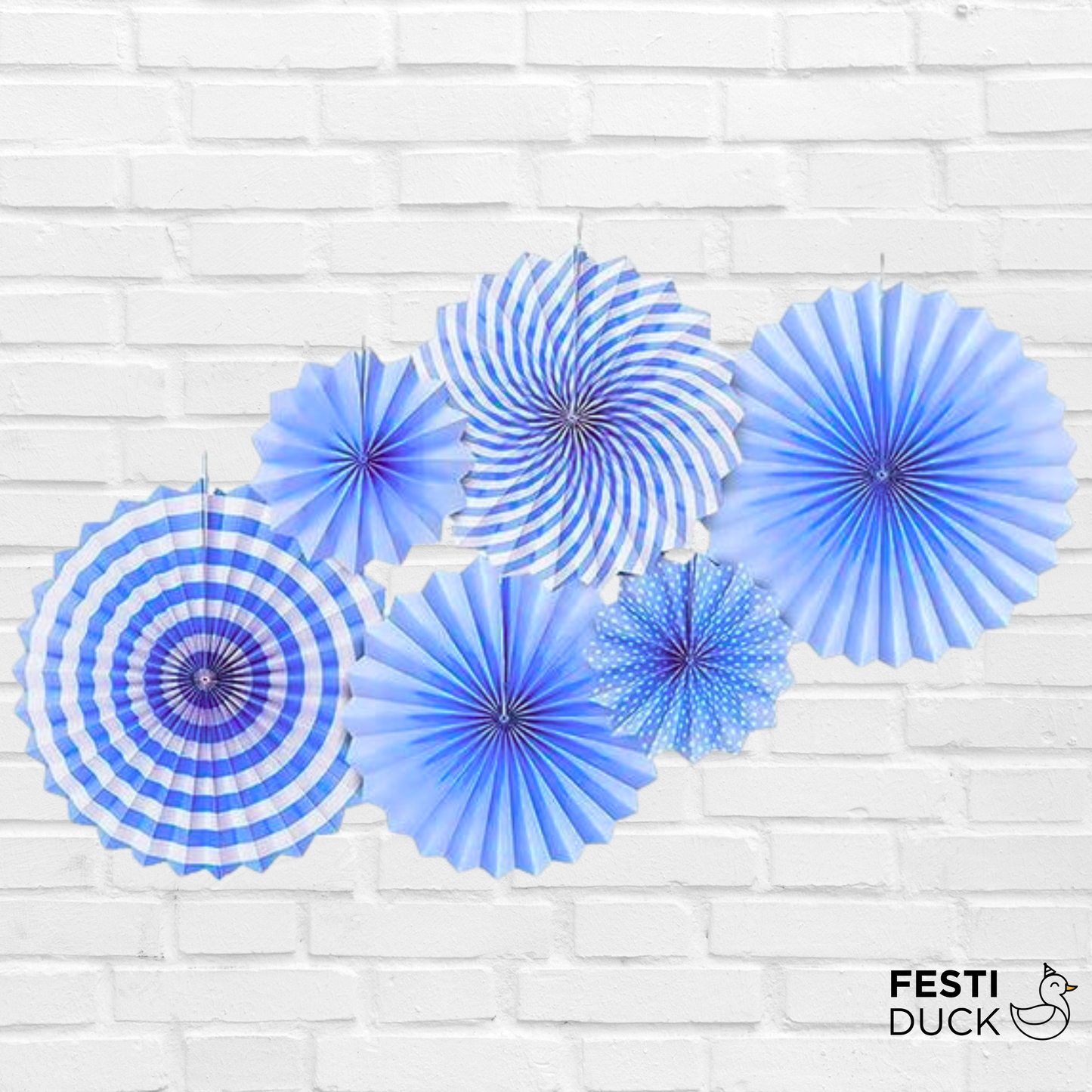 Festi Duck Blue Paper Fans Set (6 Pcs) - Elegant Decorative Fans for Weddings, Birthdays, Holidays, and Party Decor (Blue)