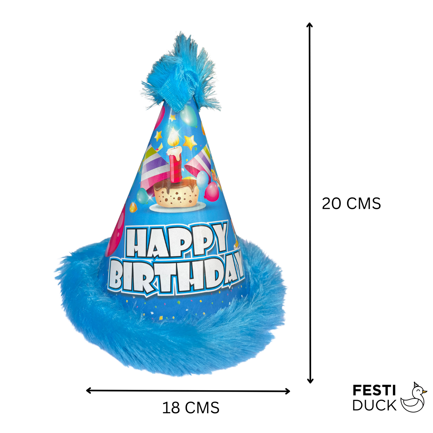 Festi Duck™ Colorful Cartoon Theme Birthday Caps with Fur Lining - Pack of 5