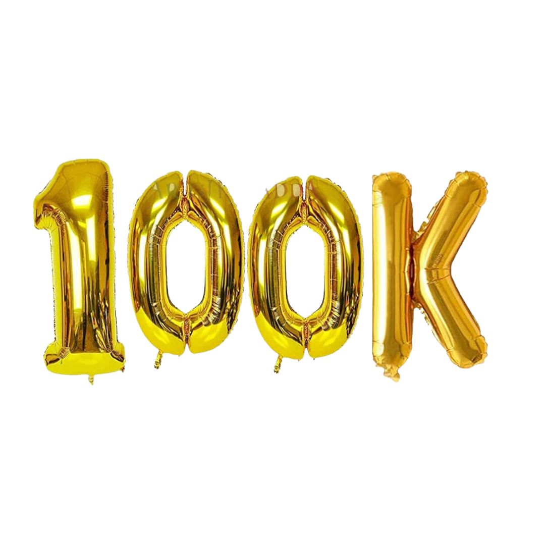 Gold Foil "100K" Milestone Balloon Set