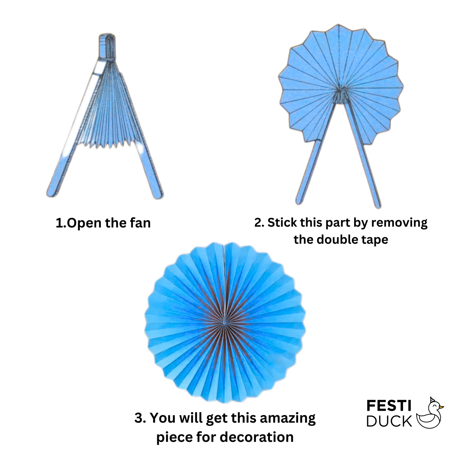 Festi Duck Blue Paper Fans Set (6 Pcs) - Elegant Decorative Fans for Weddings, Birthdays, Holidays, and Party Decor (Blue)
