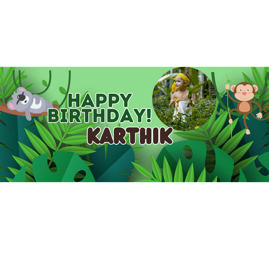 Personalized Jungle Theme Birthday Backdrop Banner