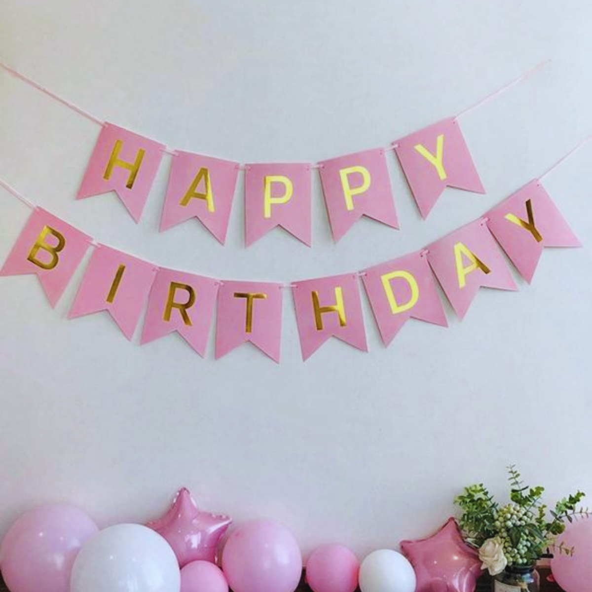 Pink Happy Birthday party banner