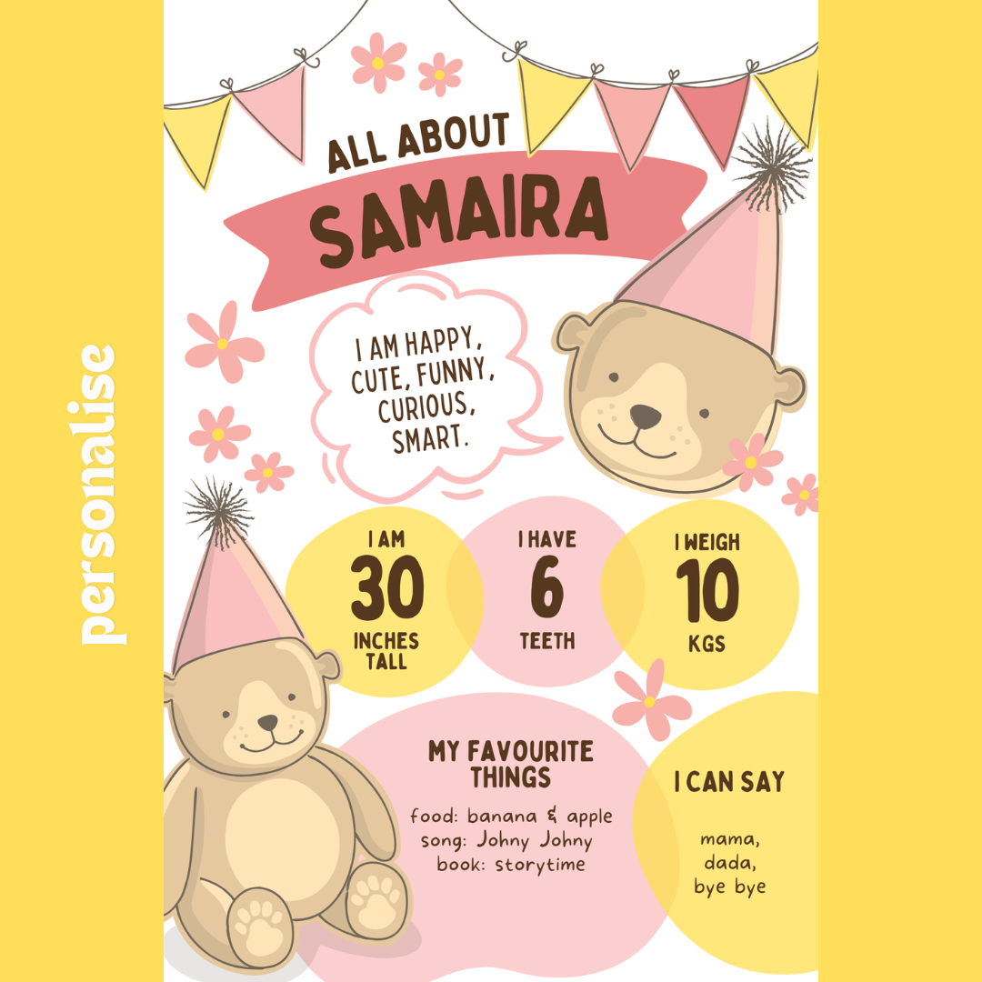 Personalised pink cute bear birthday welcome board