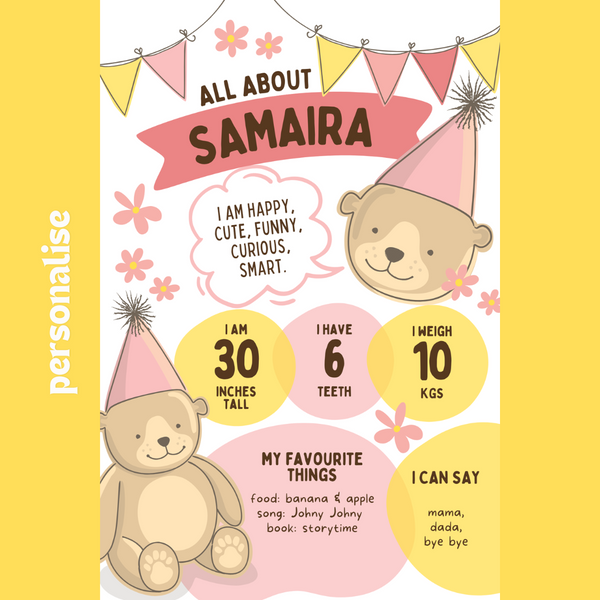 Personalized Pink Cute Bear Theme Welcome Sign Board
