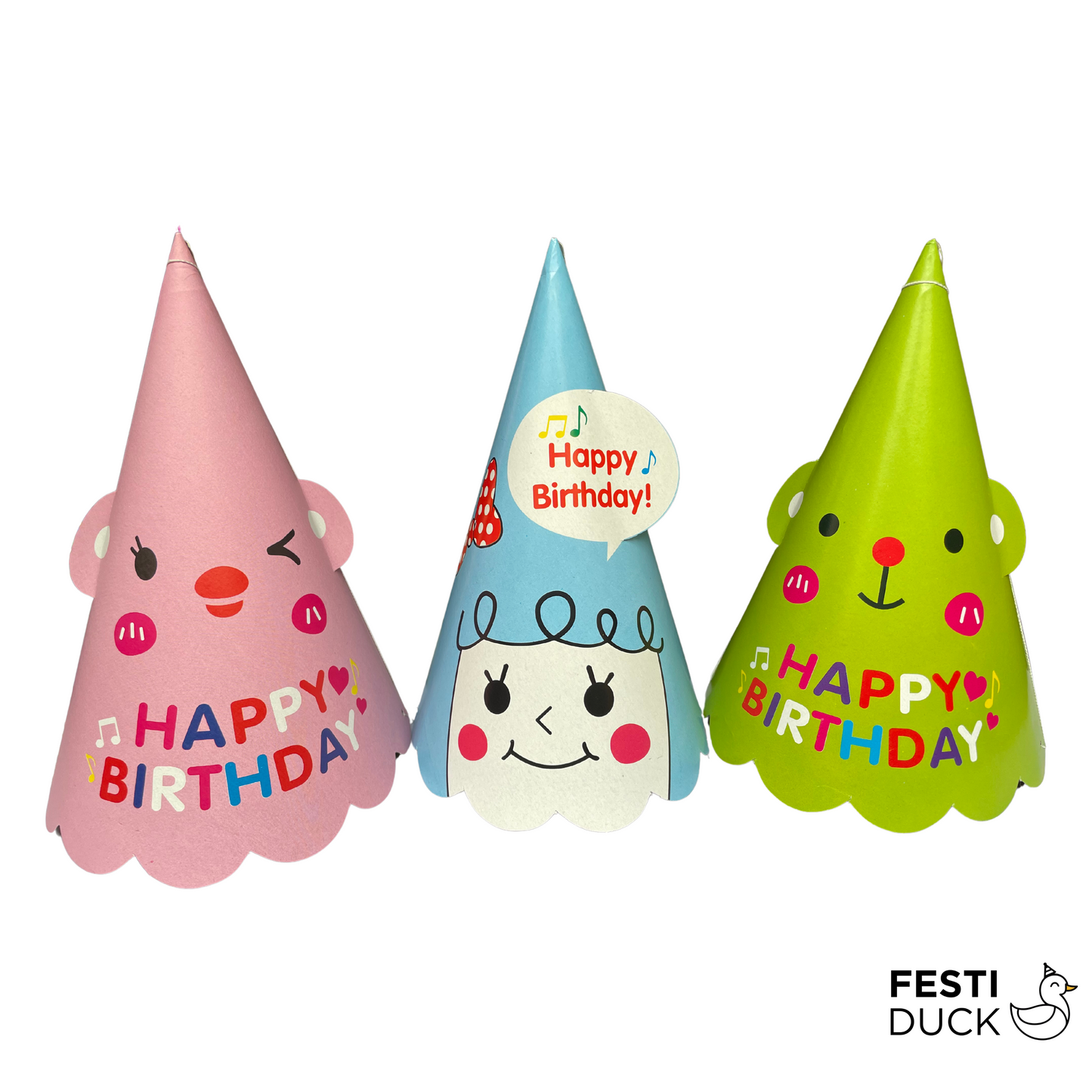 Festi Duck™ Kawaii Theme Party Caps - Pack of 10, Multicolour