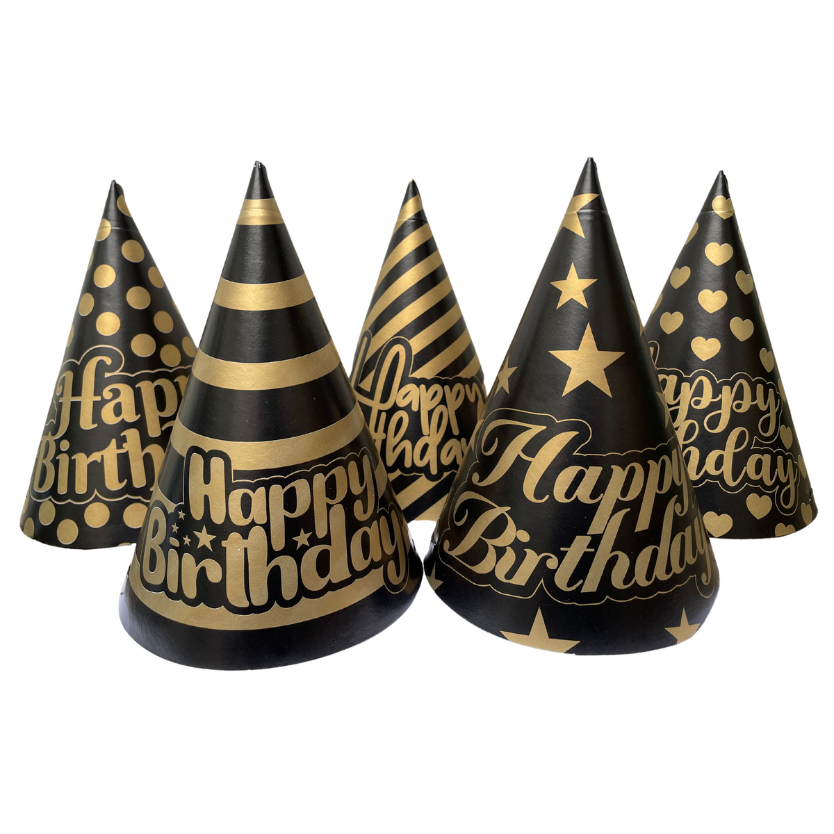 Chic Black and Gold Birthday Party Caps - 10 Pack