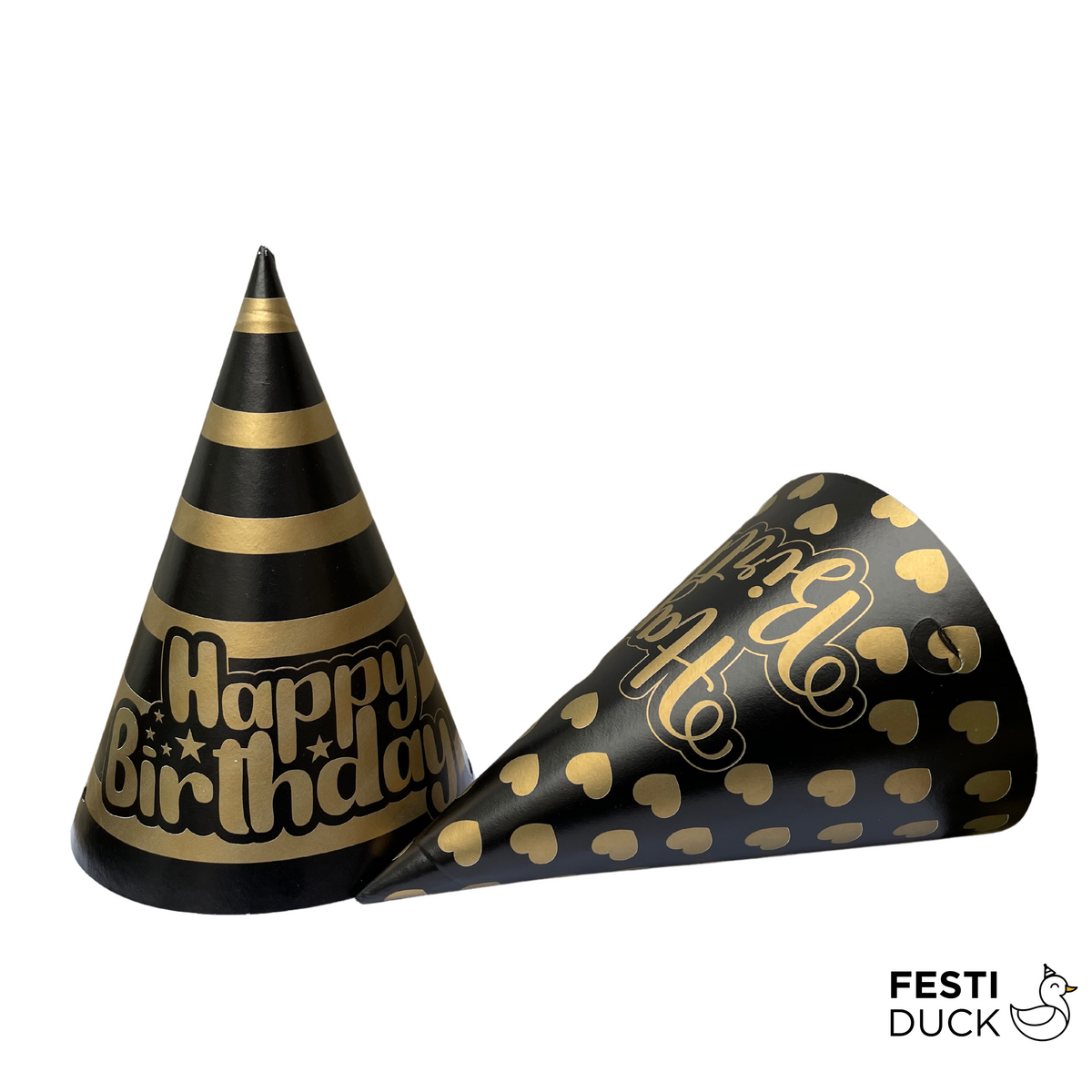 Chic Black and Gold Birthday Party Caps - 10 Pack