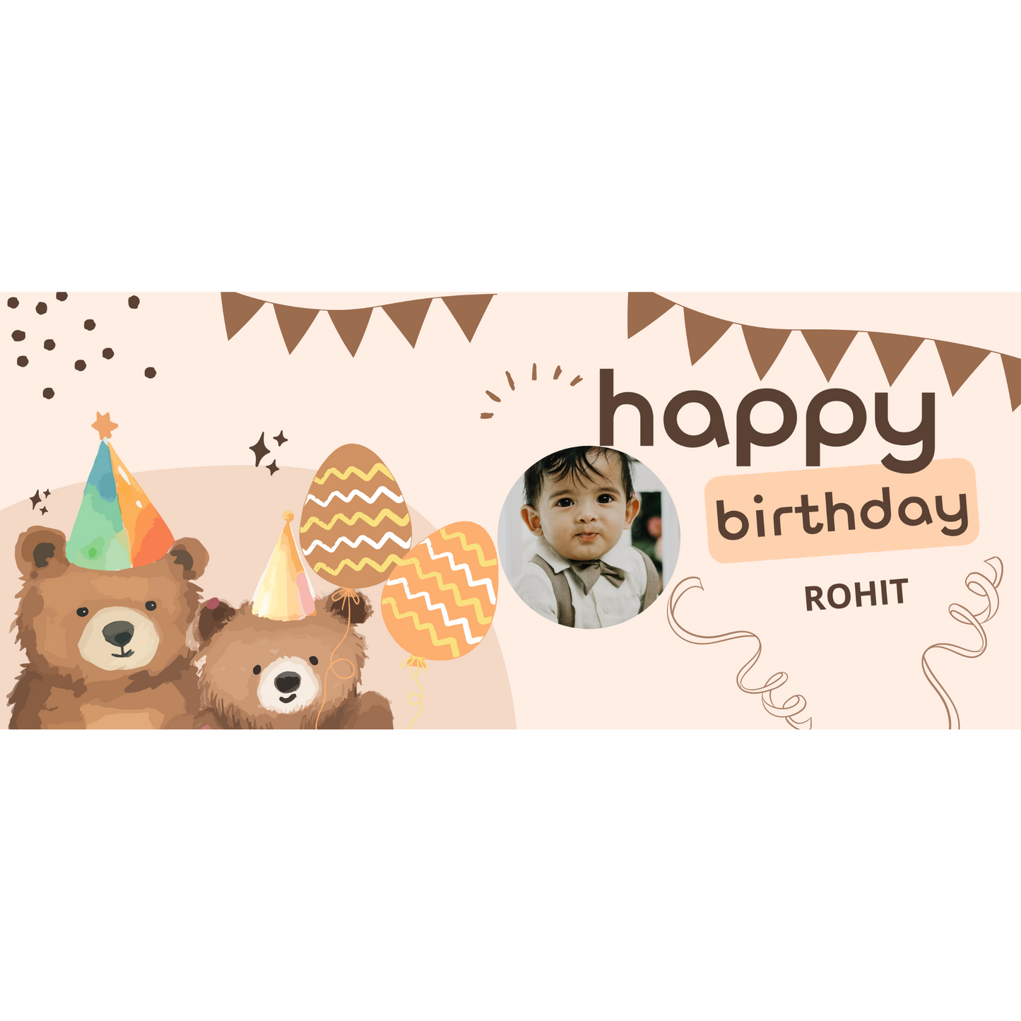 Personalized Brown Bear Birthday Backdrop Banner 