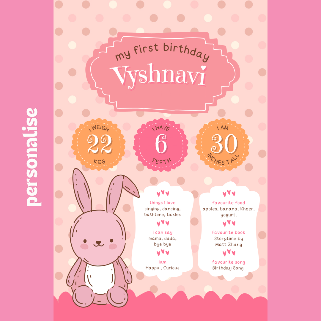 Personalised bunny theme birthday welcome board