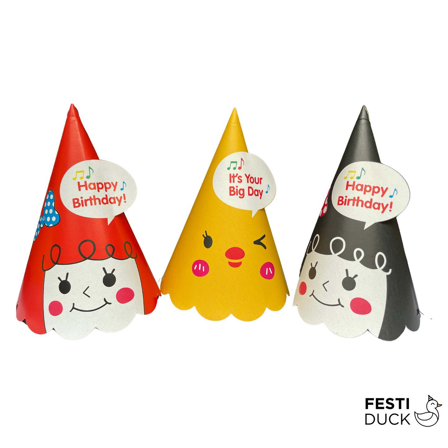 Festi Duck™ Kawaii Theme Party Caps - Pack of 10, Multicolour