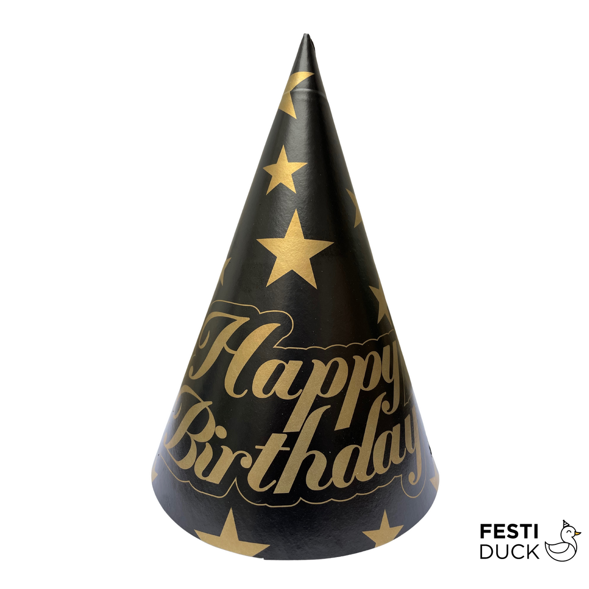 Chic Black and Gold Birthday Party Caps - 10 Pack