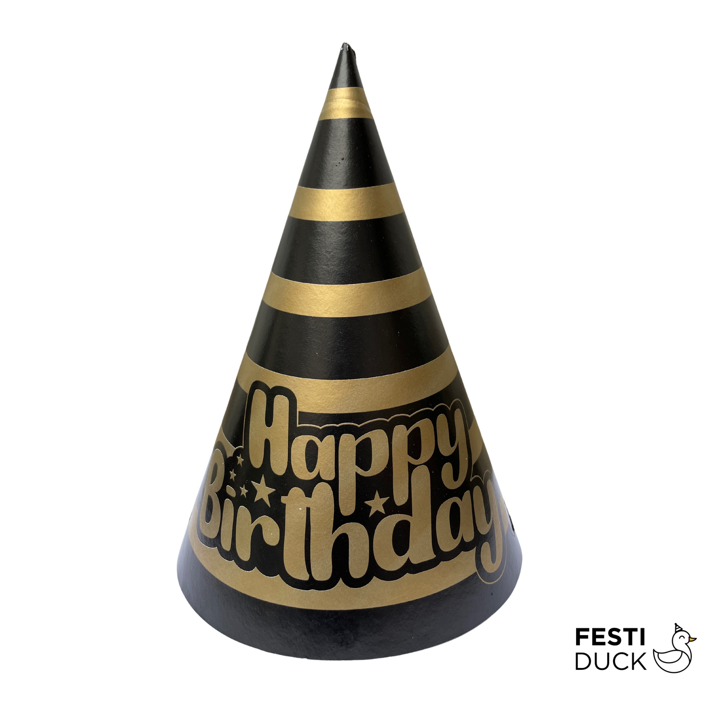 Chic Black and Gold Birthday Party Caps - 10 Pack