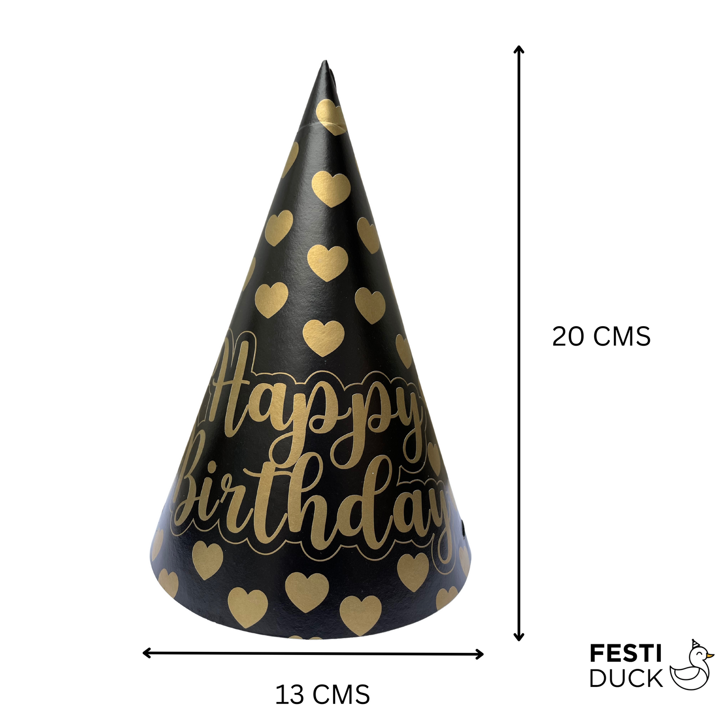 Chic Black and Gold Birthday Party Caps - 10 Pack