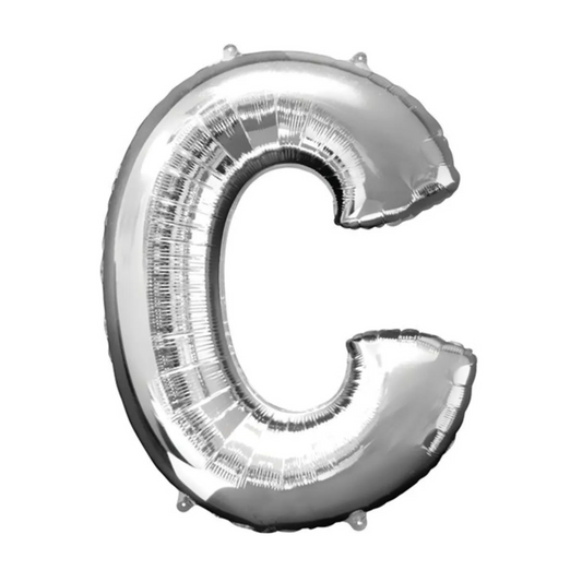 Silver Foil 'C' Letter Balloon - 16 x 40 cm