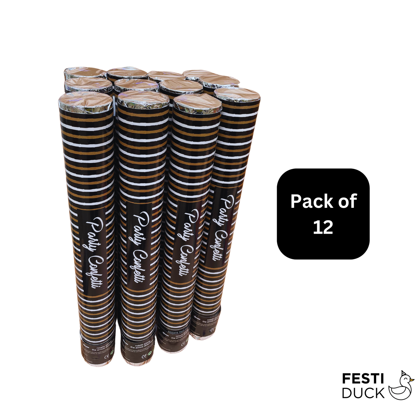 Festi Duck Confetti Poppers - 30cm Confetti Cannon with Multicolored Paper Confetti, Black and Brown Party Popper - Pack of 12