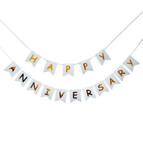 White Happy Anniversary party banner