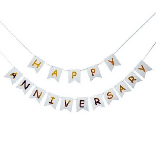 Sophisticated Happy Anniversary White Banner