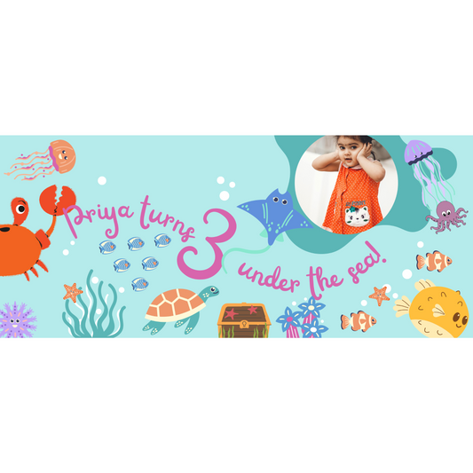 Personalized Sea Theme Birthday Backdrop Banner 