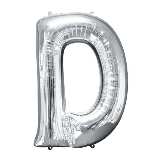 Silver Foil 'D' Letter Balloon - 16 x 40 cm