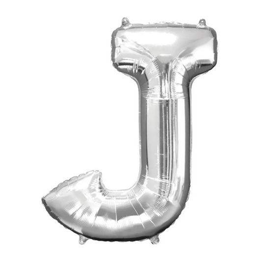 Silver Foil 'J' Letter Balloon - 16 x 40 cm