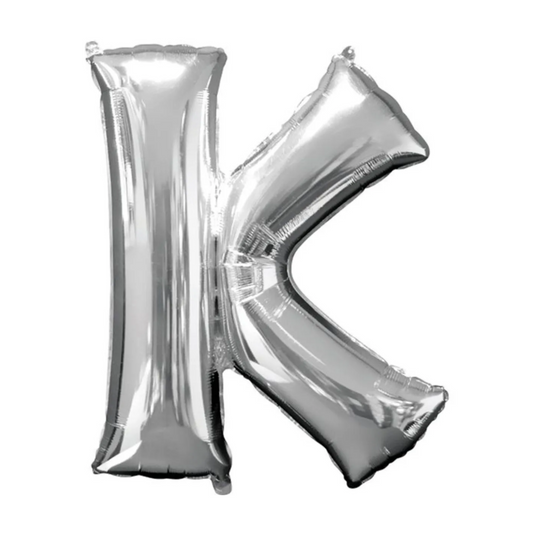 Silver Foil 'K' Letter Balloon - 16 x 40 cm