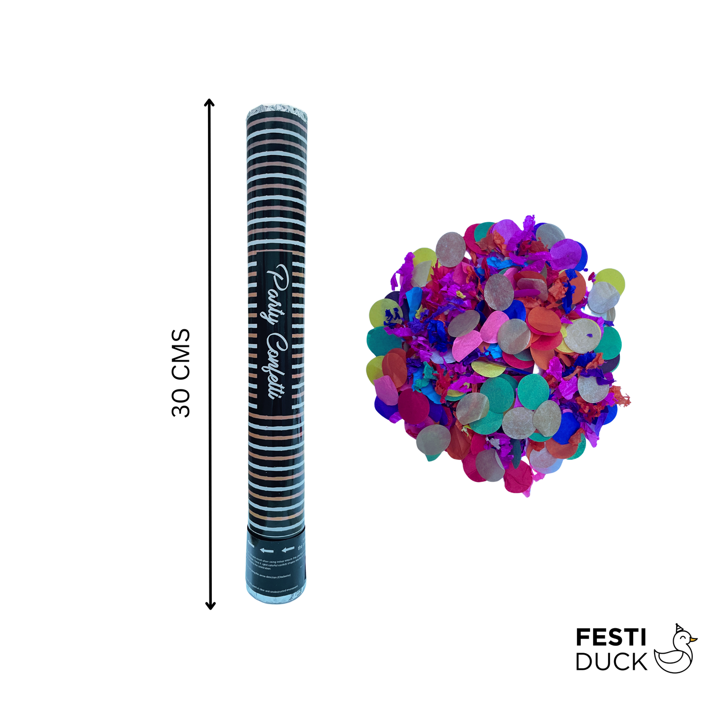 Festi Duck Confetti Poppers - 30cm Confetti Cannon with Multicolored Paper Confetti, Black and Brown Party Popper - Pack of 12