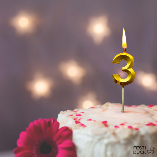 Gold Number 3 Candle - Ideal for Birthdays and Anniversaries