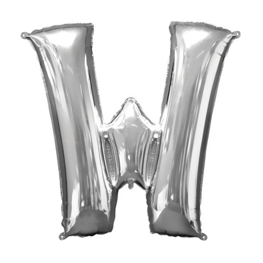 Silver Foil 'W' Letter Balloon - 16 x 40 cm