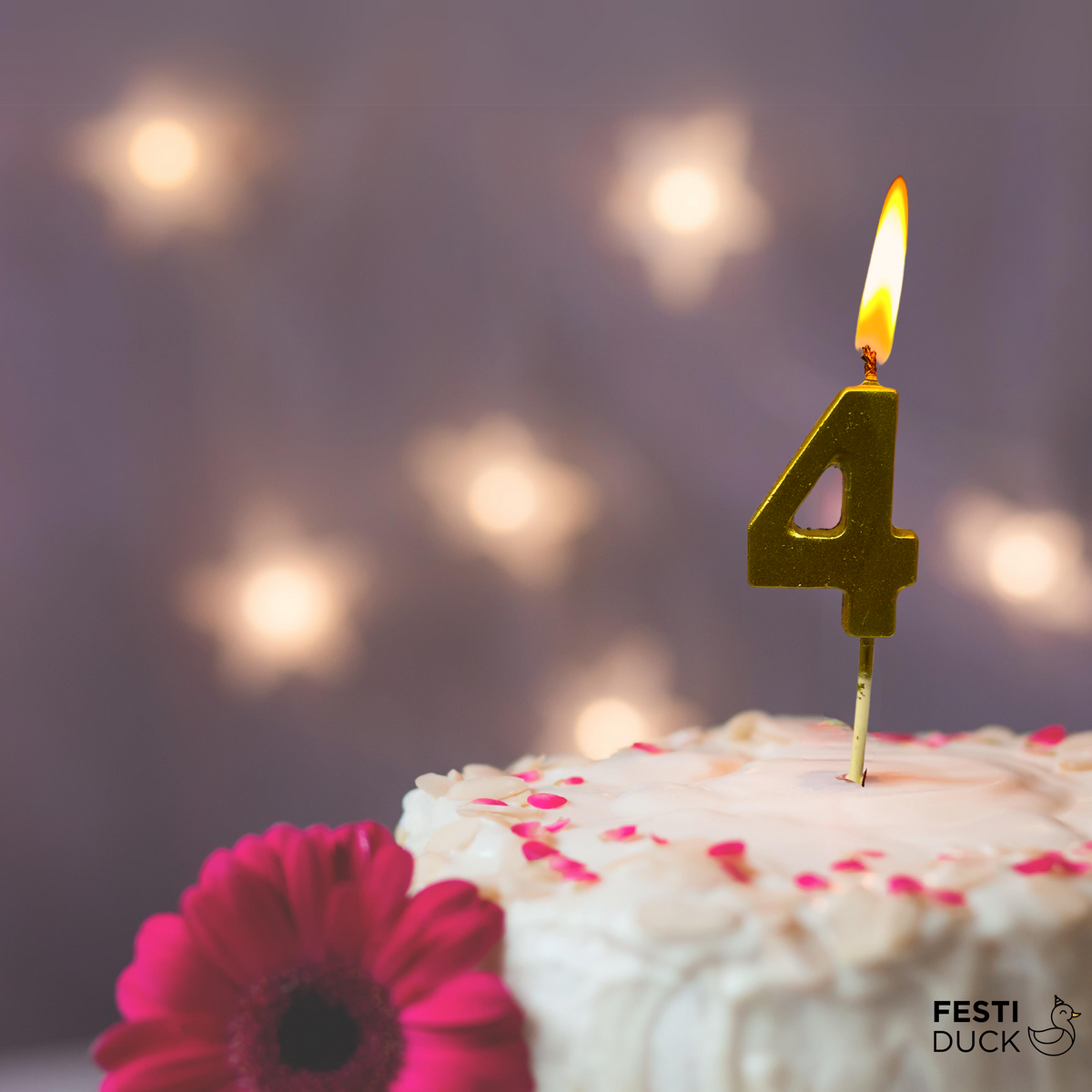 Gold Number 4  Candle - Ideal for Birthdays