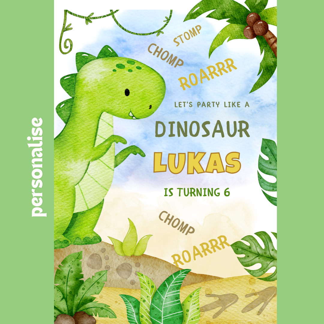 Personalised dinosaur theme birthday welcome sign board with name and age