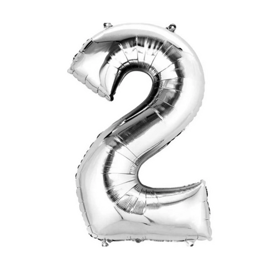 Silver Foil 2 Number Balloon - 16 x 40 CMS