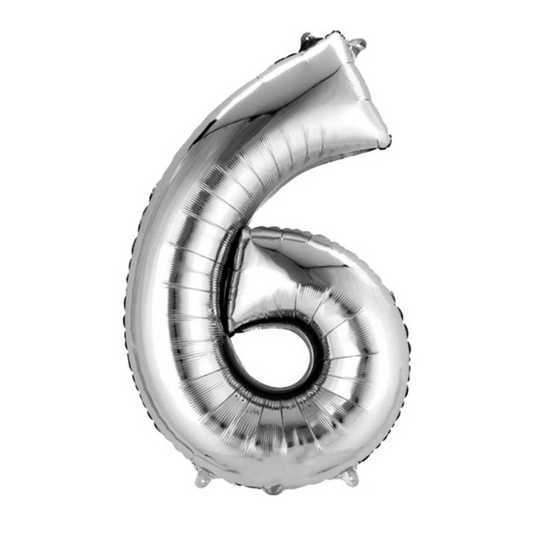 Silver Foil 6 Number Balloon - 16 x 40 CMS